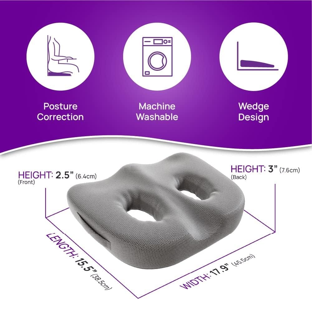 Orthopedic Memory Foam Seat Cushion for Tailbone & Sciatica Relief | Ergonomic Coccyx Cushion (18×14×3 Inches)
