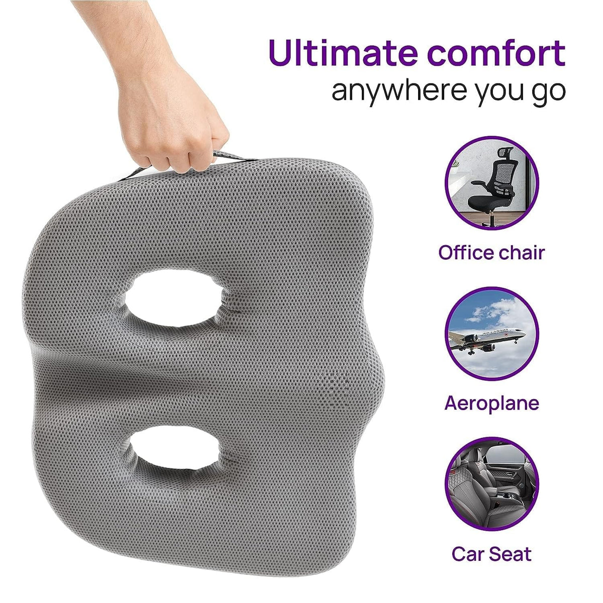 Orthopedic Memory Foam Seat Cushion for Tailbone & Sciatica Relief | Ergonomic Coccyx Cushion (18×14×3 Inches)