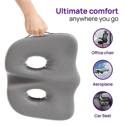 Orthopedic Memory Foam Seat Cushion for Tailbone & Sciatica Relief | Ergonomic Coccyx Cushion (18×14×3 Inches)