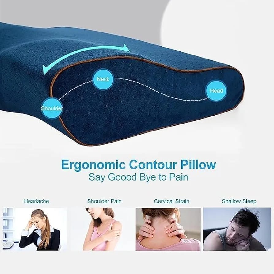 Ergonomic Neck Curve Memory Foam Support Pillow (19.5×12×4.5 Inches)