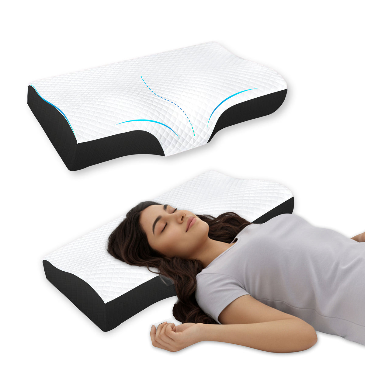 Ergonomic Neck Curve Memory Foam Support Pillow (19.5×12×4.5 Inches)