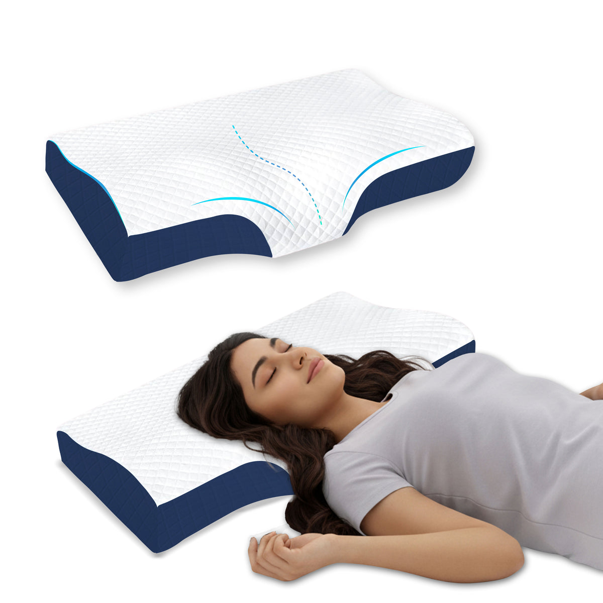 Ergonomic Neck Curve Memory Foam Support Pillow (19.5×12×4.5 Inches)