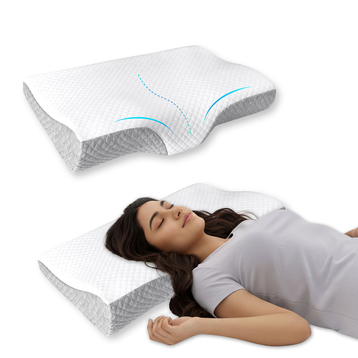 Ergonomic Neck Curve Memory Foam Support Pillow (19.5×12×4.5 Inches)