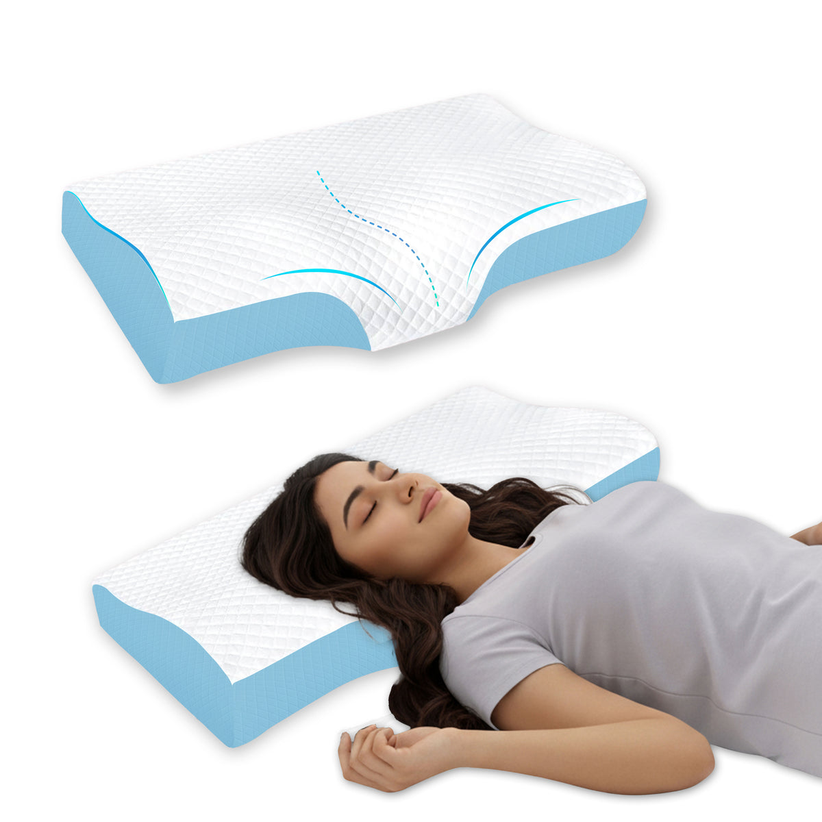 Ergonomic Neck Curve Memory Foam Support Pillow (19.5×12×4.5 Inches)