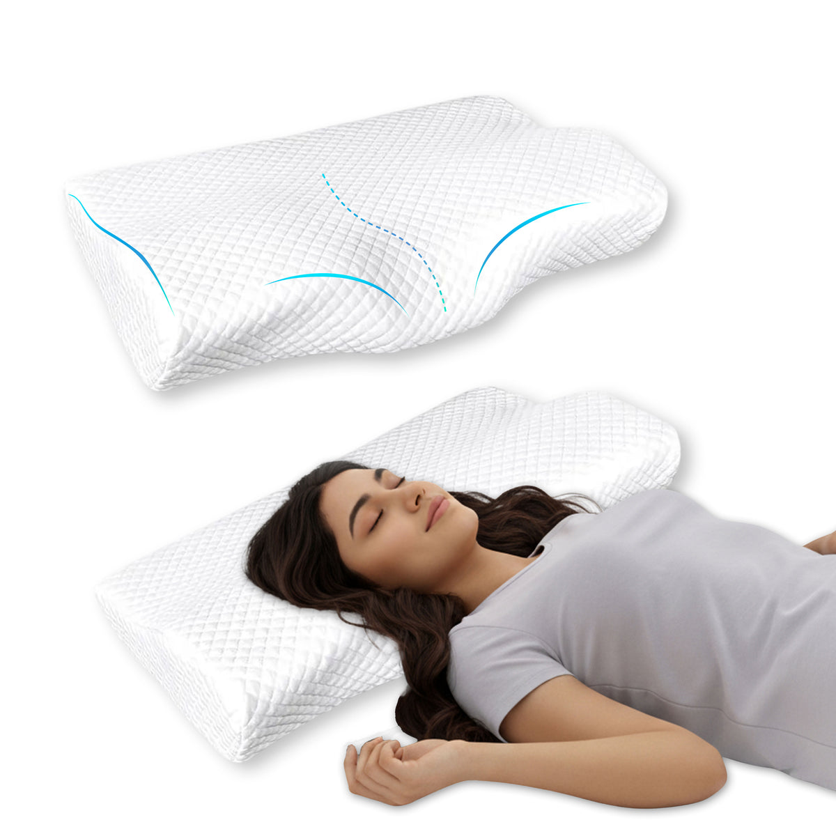Ergonomic Neck Curve Memory Foam Support Pillow (19.5×12×4.5 Inches)