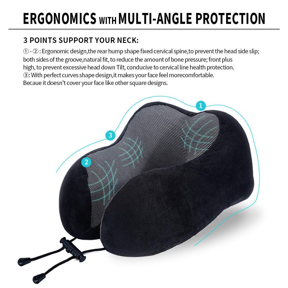 Memory Foam Travel Neck Pillow | Ergonomic U-Shaped Neck Support Cushion for Travel & Home (10×10×5 Inches)