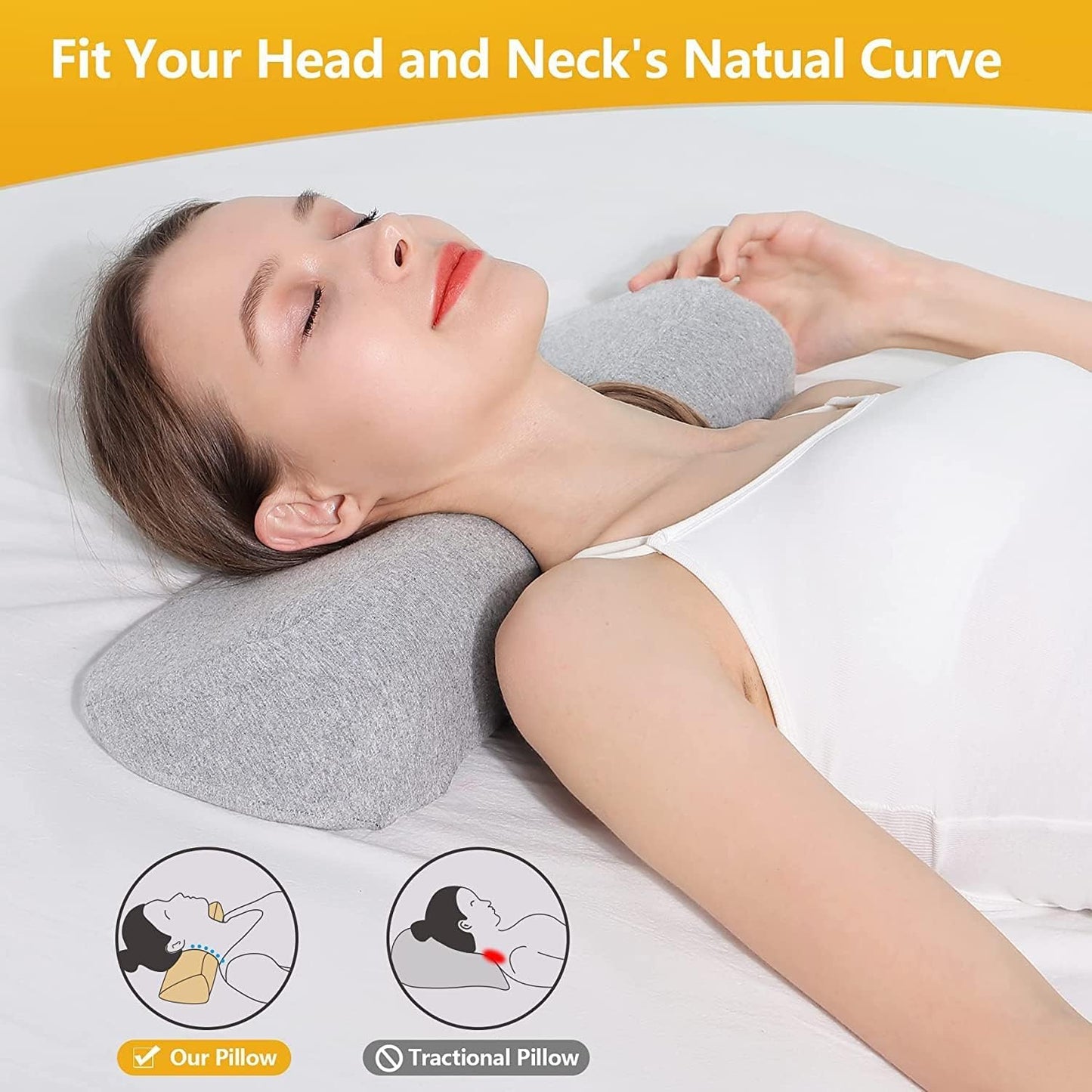 Cervical Neck Support Pillow for Pain Relief | Ergonomic Memory Foam Neck Stretcher Cushion